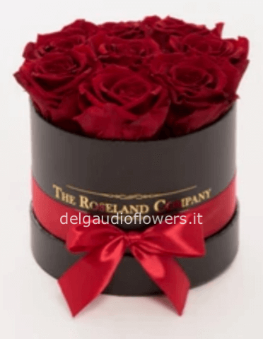 scatola tonda con 9 rose rosse