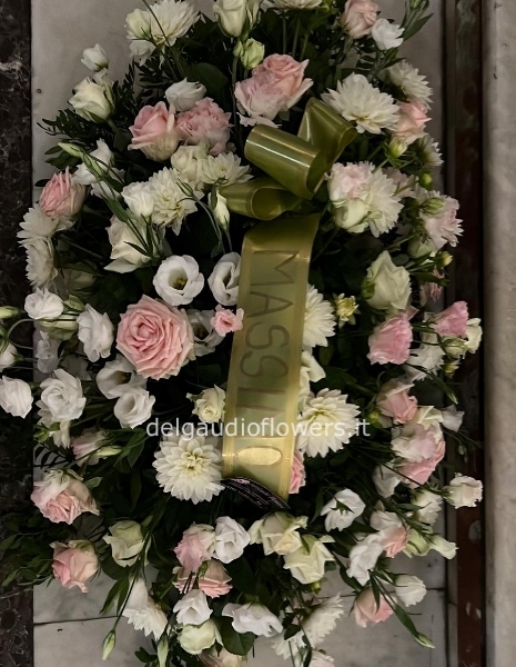 Cuscino bianco e rosa funebre 